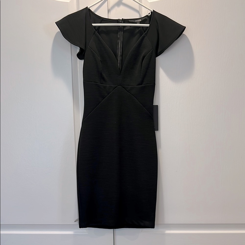 Guess Black V-Neck Flutter Sleeve Bodycon Dress